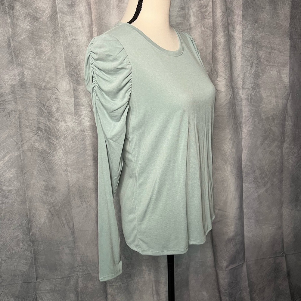 NWT Simply Vera Vera Wang Ruched Sleeve Tee in Ocean Stream. - size Small - Picture 3 of 10
